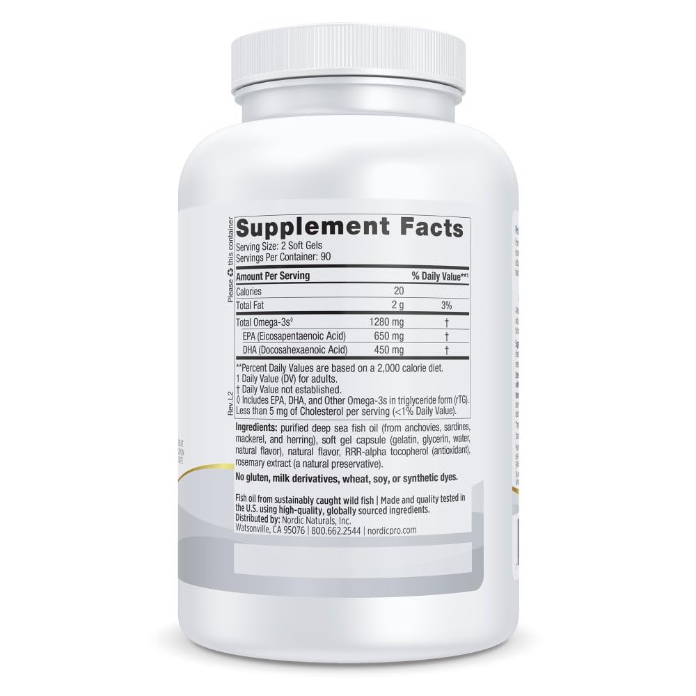 Nordic Naturals ProOmega 180 Softgels nutritional facts and ingredients label layout