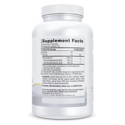 Nordic Naturals ProOmega 180 Softgels nutritional facts and ingredients label layout