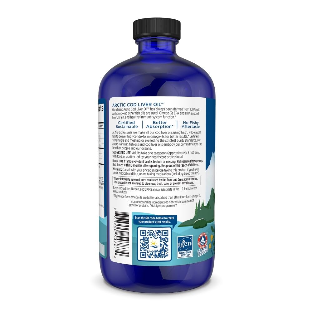 Side view of Nordic Naturals orange flavored omega 3 liquid supplement bottle
