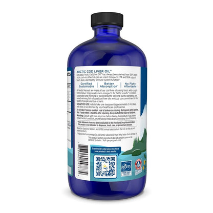 Side view of Nordic Naturals orange flavored omega 3 liquid supplement bottle
