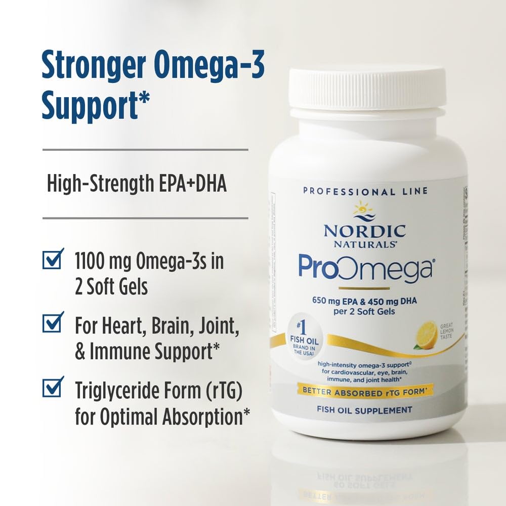 High potency fish oil supplement by Nordic Naturals featuring lemon flavor details