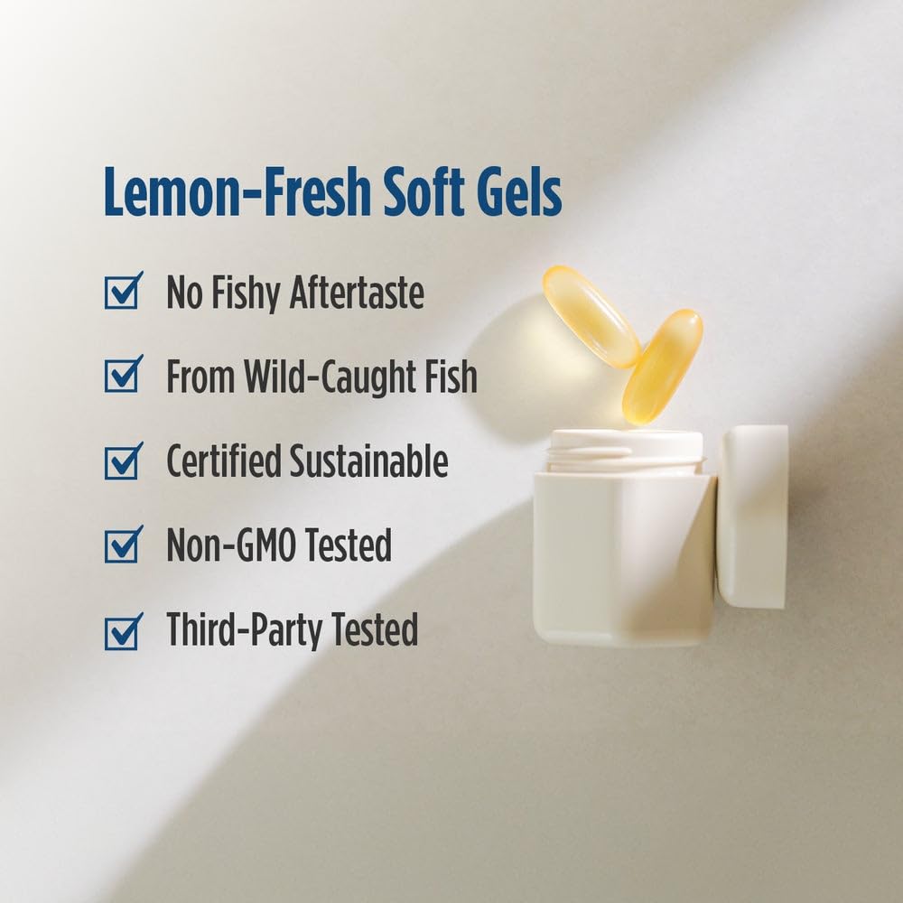 Authentic USA imported Nordic Naturals ProOmega yellow softgels inside a clear presentation
