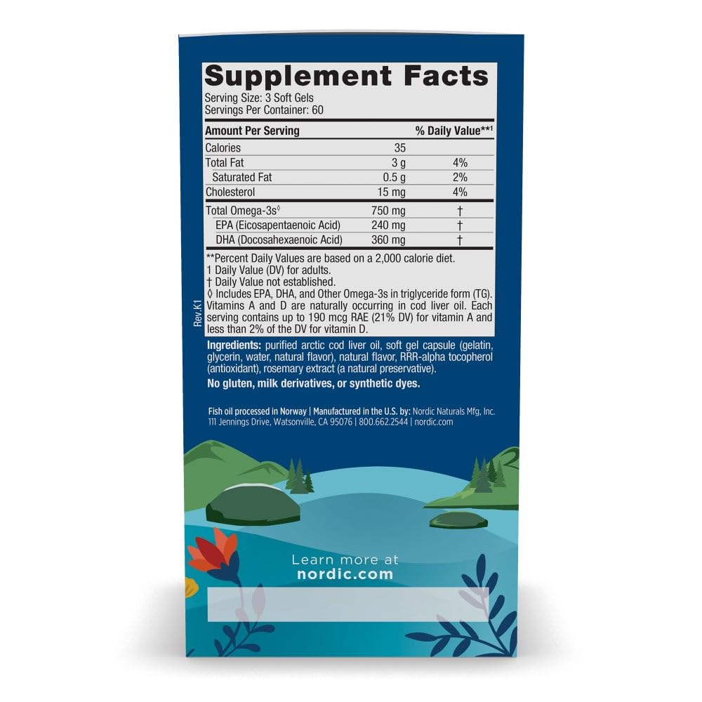 Nordic Naturals 750 milligram fish oil supplement container highlighting the lemon flavor profile
