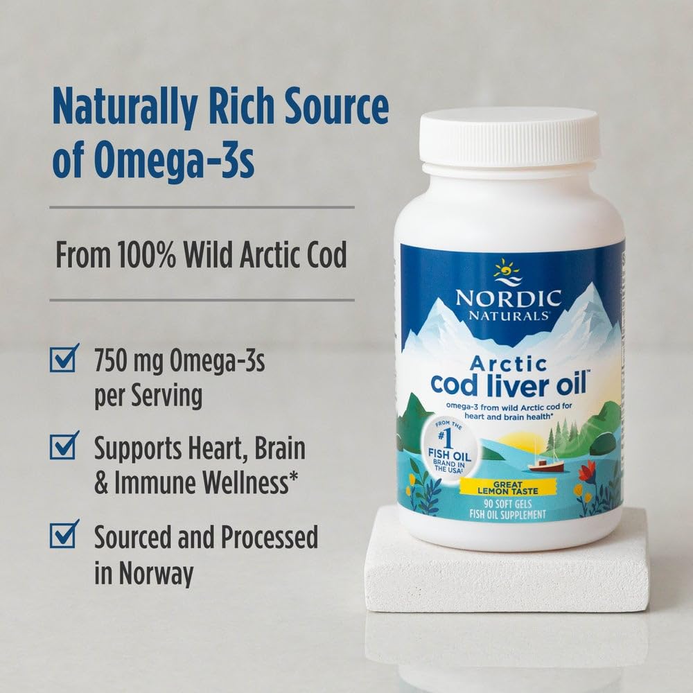 Back label of wild Arctic cod liver oil capsule bottle detailing clean ingredients and usage instructions