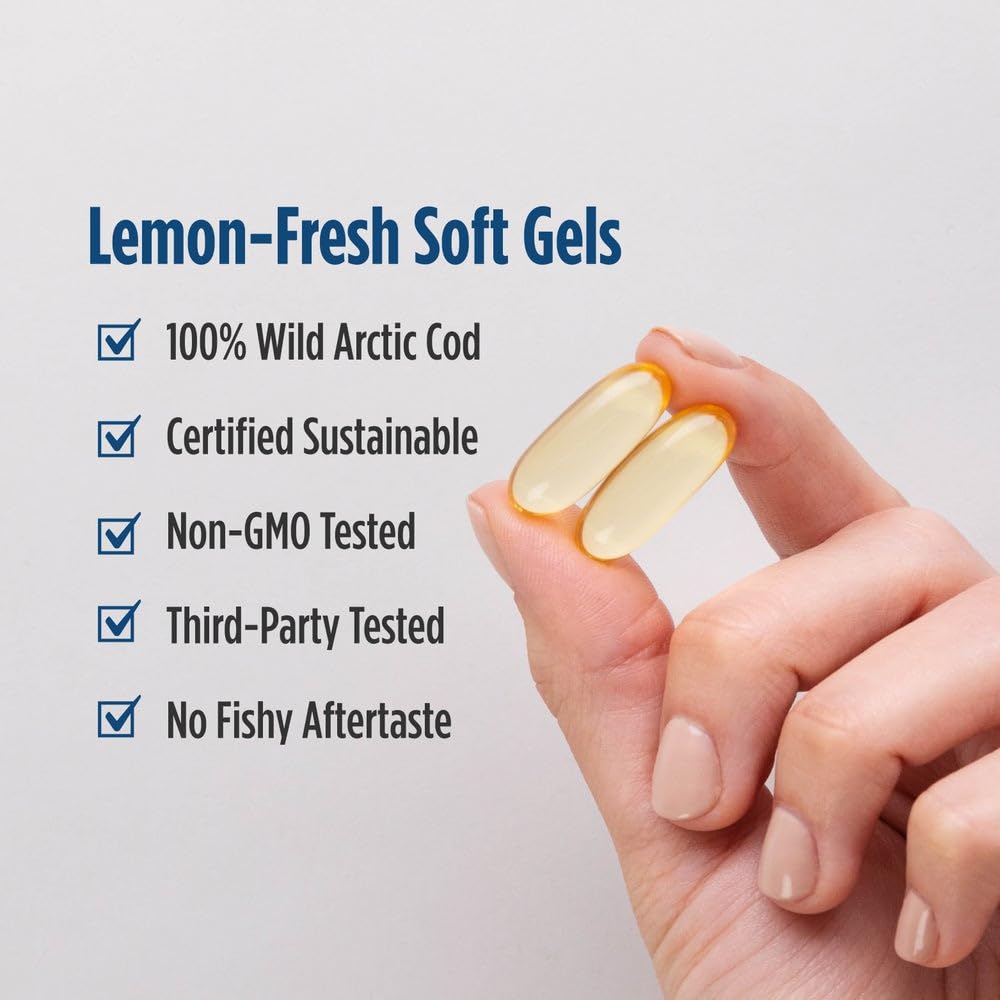 Nordic Naturals Arctic Cod Liver Oil softgel capsules close up view