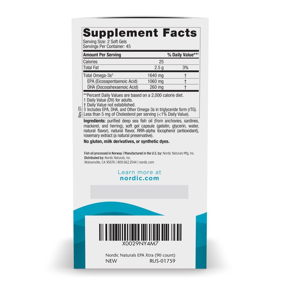 Nordic Naturals EPA Xtra supplement facts label