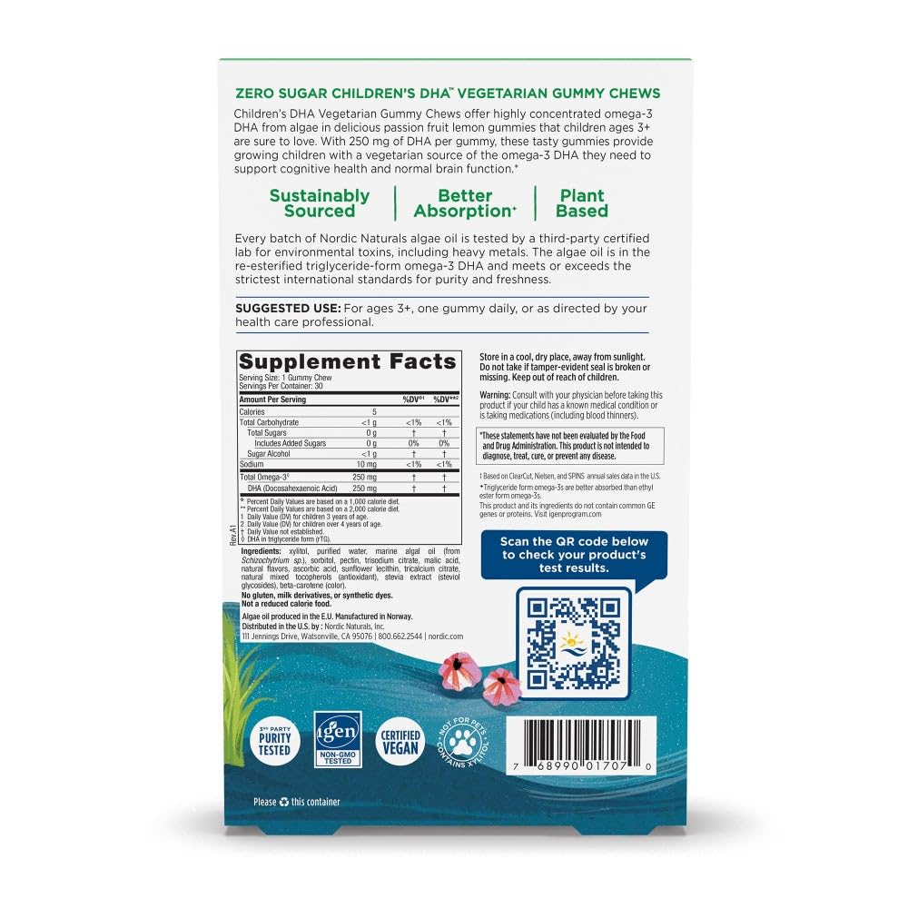 Nordic Naturals passion fruit lemon vegetarian kids chewable gummies nutrition facts