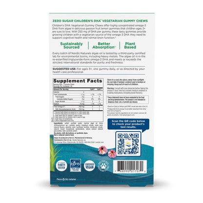 Nordic Naturals passion fruit lemon vegetarian kids chewable gummies nutrition facts