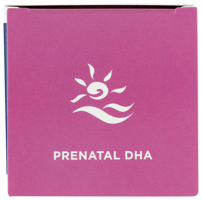 Nordic Naturals unflavored prenatal docosahexaenoic acid softgels container standing upright on a clean surface.
