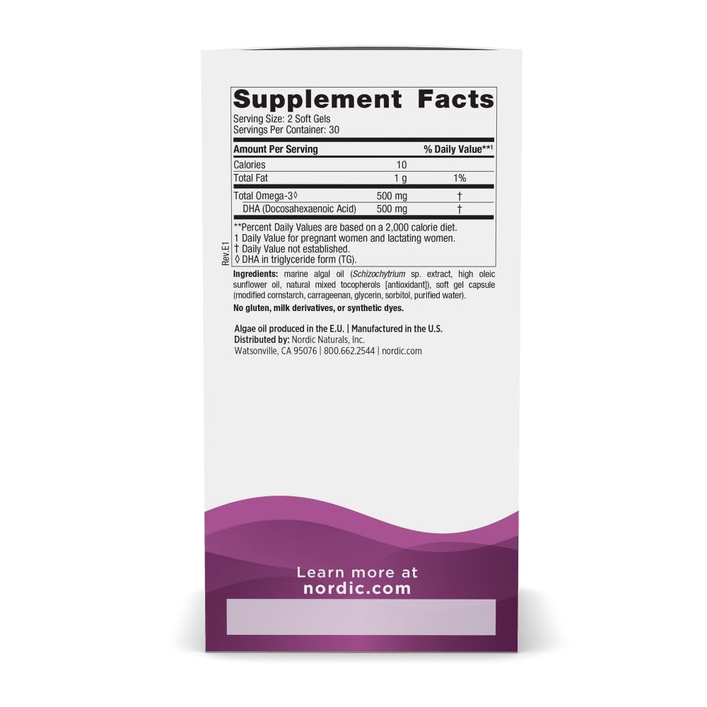 Nordic Naturals plant based omega 3 pregnancy supplement label details