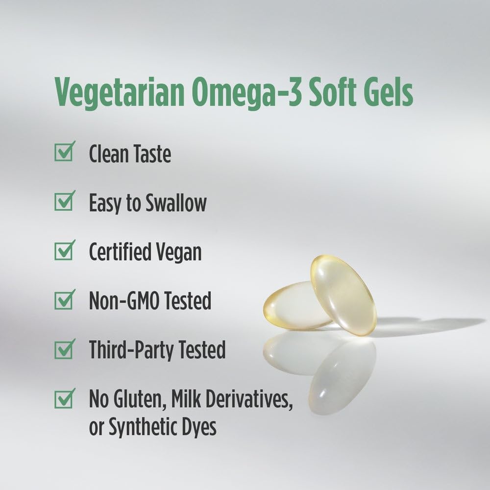 Nordic Naturals Algae DHA vegan omega three certified vegetarian seal on bottle side packaging.