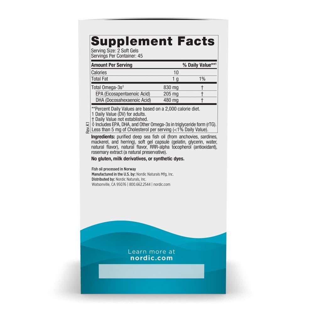 Nordic Naturals DHA premium omega 3 fish oil supplement label details
