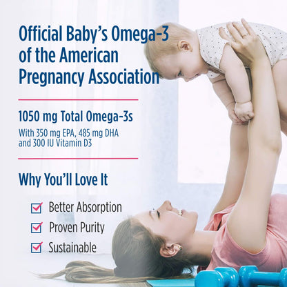 Nordic Naturals Baby's DHA four fluid ounce bottle highlighting wild Arctic cod source and non-GMO certification.