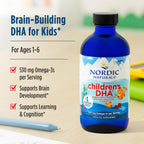 Nordic Naturals Childrens DHA omega 3 liquid shown with dosage dropper