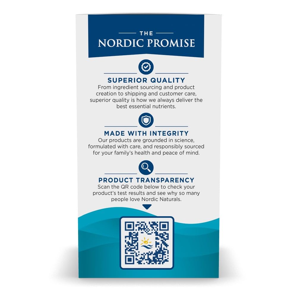 Nordic Naturals lemon flavored dietary supplement packaging showing the third party purity tested seal