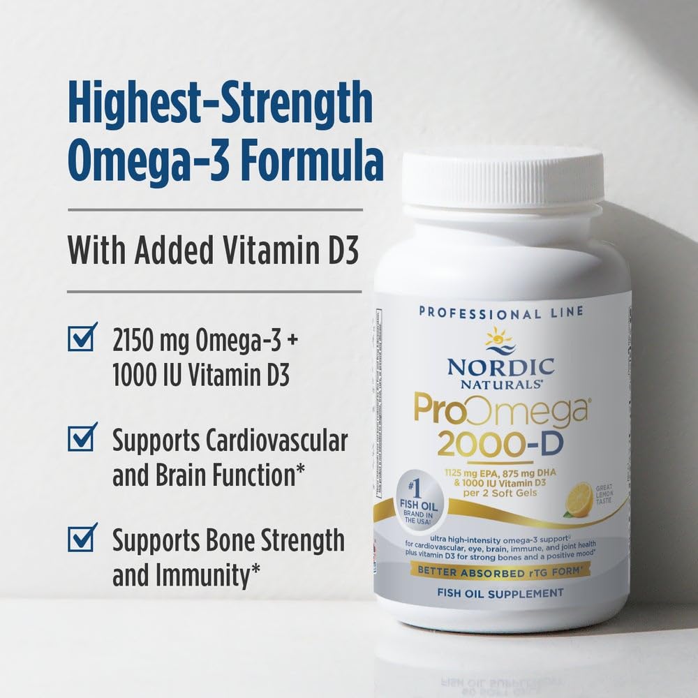 Nordic Naturals ProOmega 2000-D supplement facts label showcasing EPA DHA and Vitamin D3 breakdown