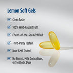 Close-up view of the golden soft gels outside the packaging