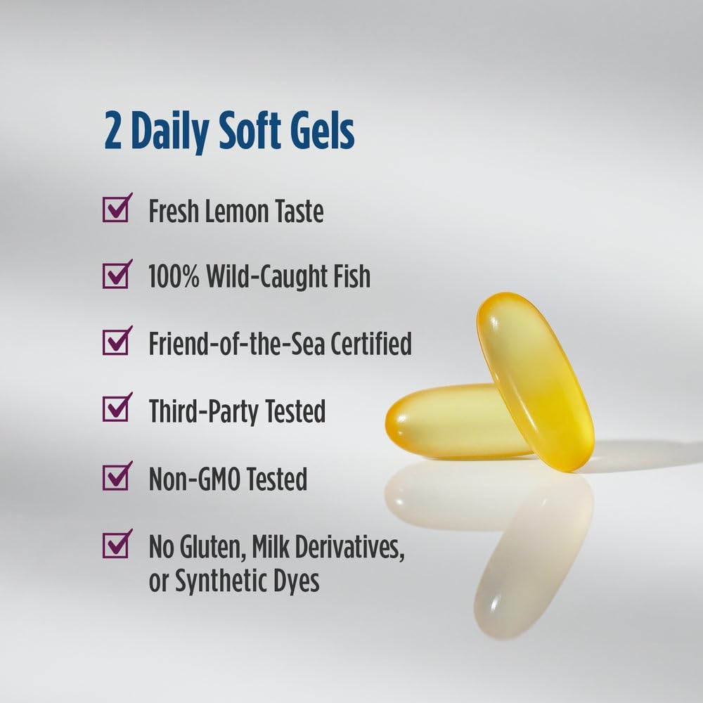 Nordic Naturals Complete Omega Xtra close up view of the non GMO and triglyceride form certifications