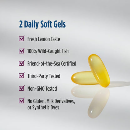 Nordic Naturals Complete Omega Xtra close up view of the non GMO and triglyceride form certifications