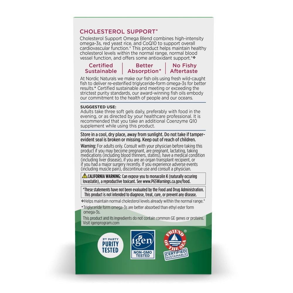 Supplement facts and ingredients label on the back of Nordic Naturals Cholesterol Support Lemon.