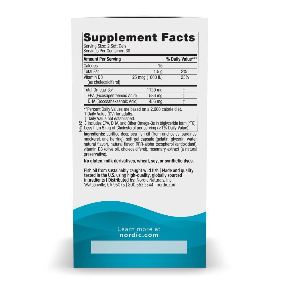 Nordic Naturals 60 mini soft gels lemon flavor packaging details
