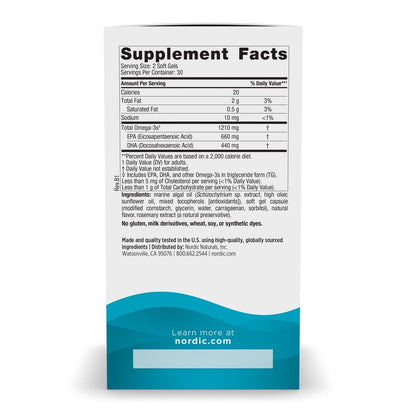 Nordic Naturals plant based omega 3 lemon flavor supplement facts showing EPA and DHA levels