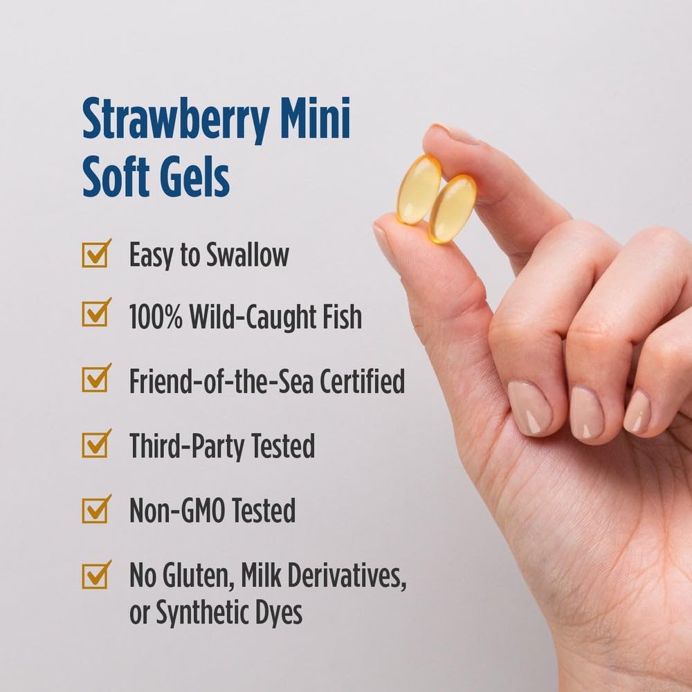 Nordic Naturals Ultimate Omega 2X Teen product packaging next to fresh strawberries