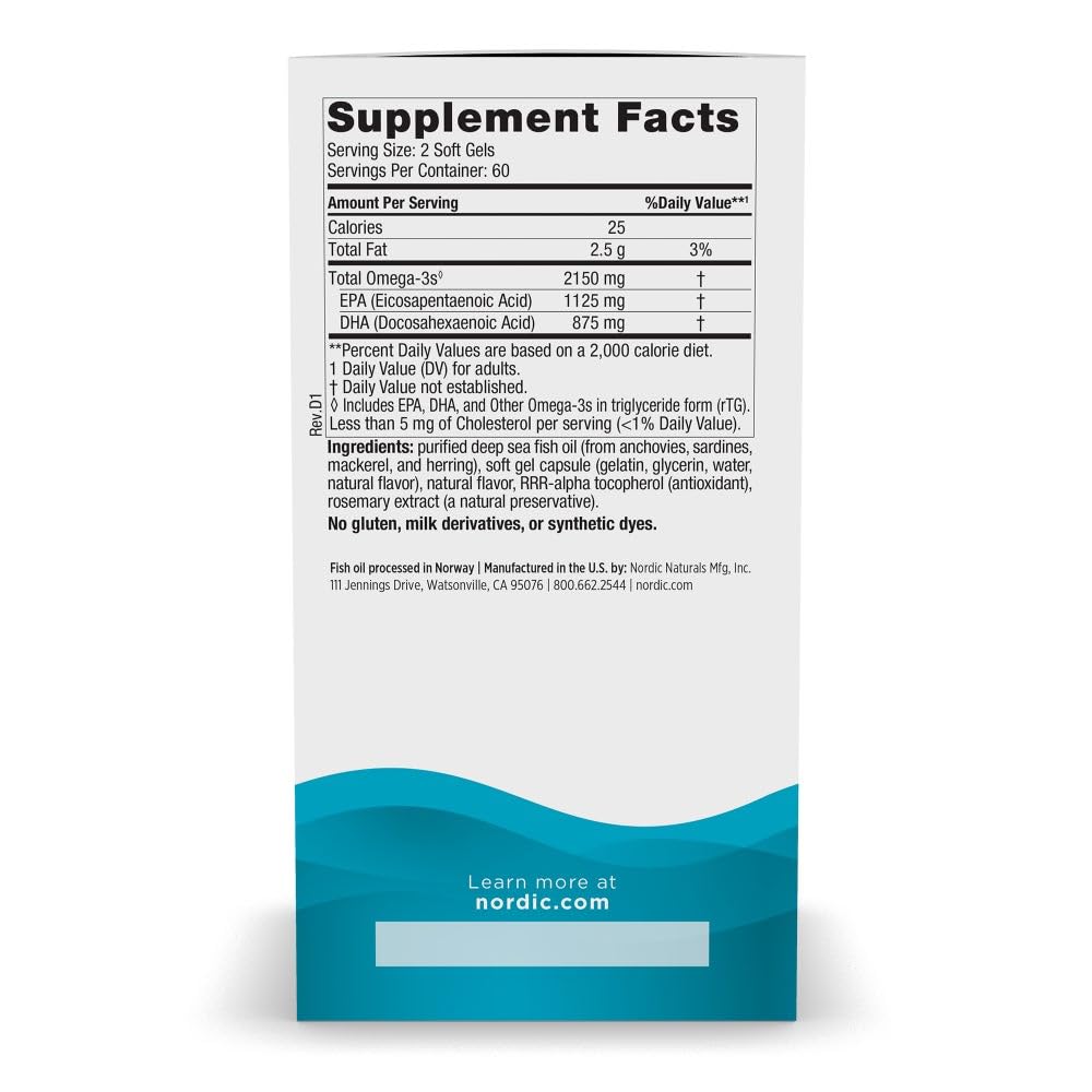 Side angle of the lemon flavored 120 softgels packaging showing supplement facts list