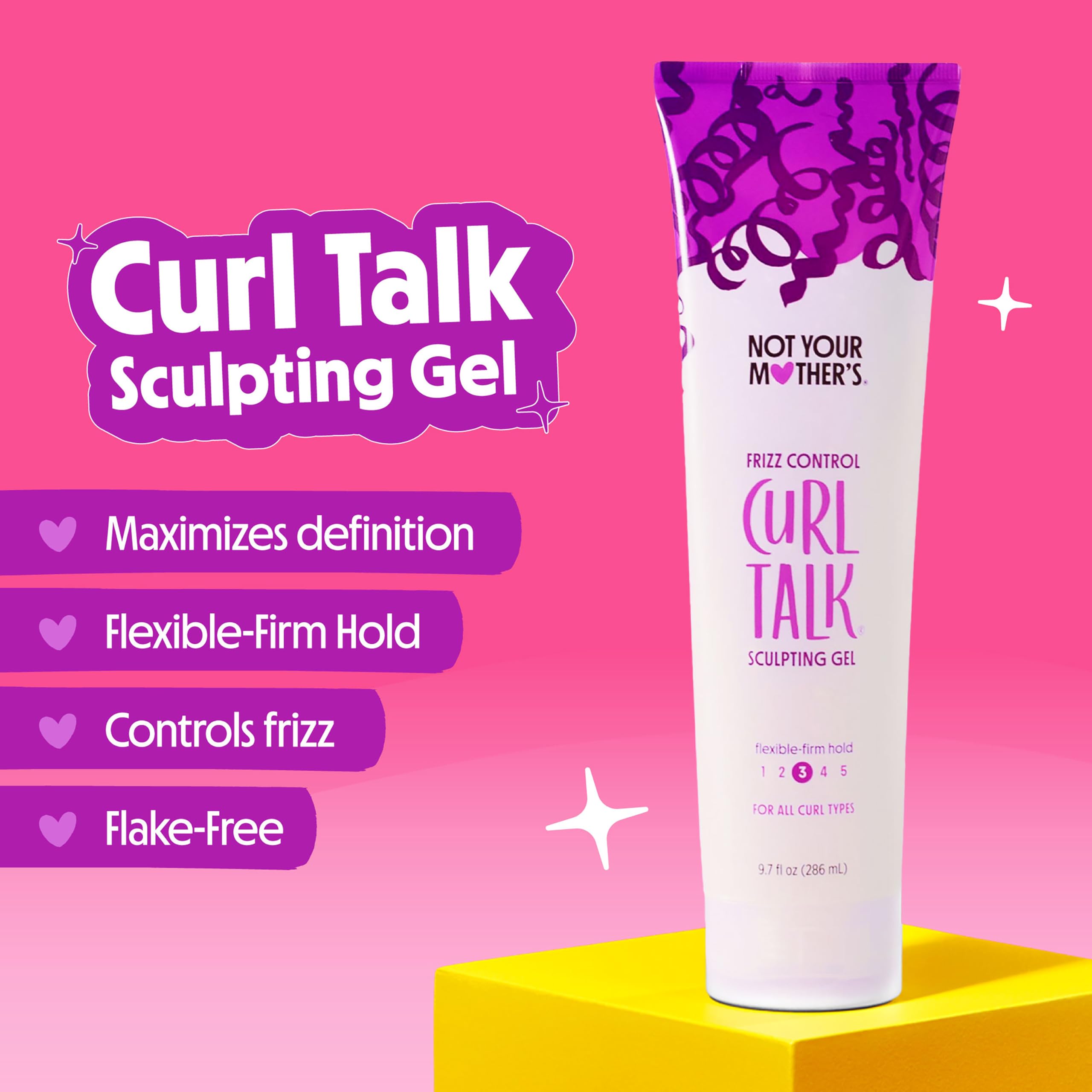 Frizz control sculpting gel bottle displaying ingredients and firm hold benefits for wavy hair