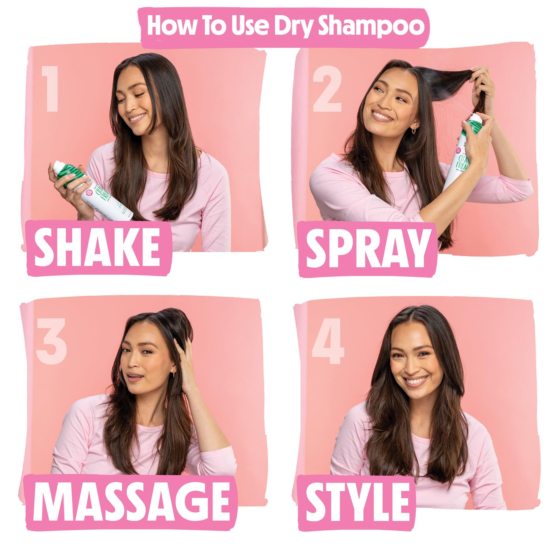 Back label view of Not Your Mother's Dry Shampoo variety pack showing ingredients and instructions