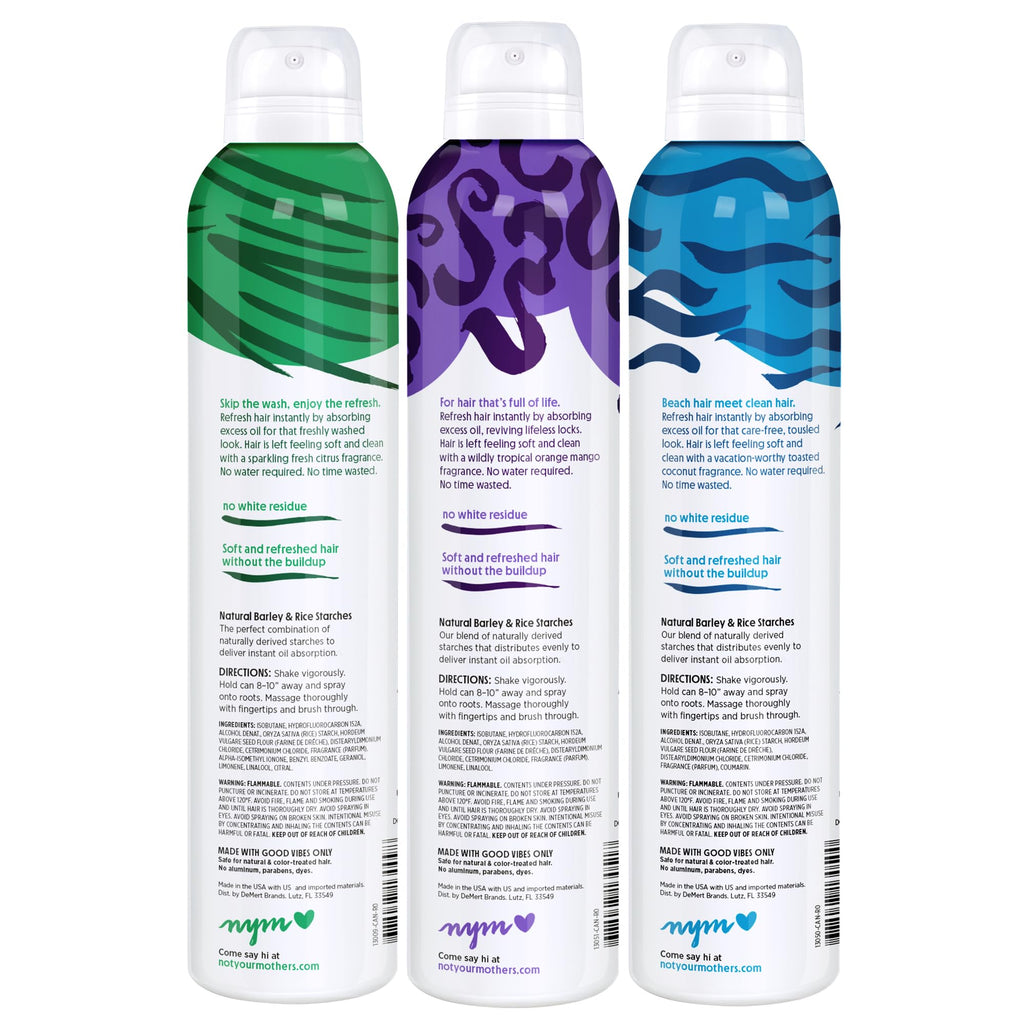 Not Your Mother's waterless aerosol hair spray trio demonstrating nozzle design for root application