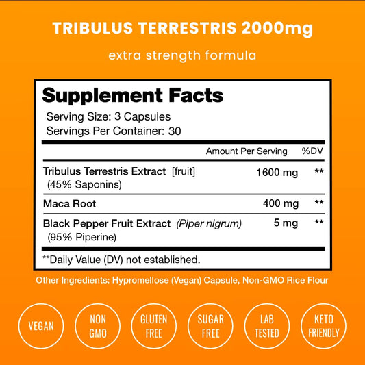 NutraChamps Tribulus 2000mg capsules label ingredients details