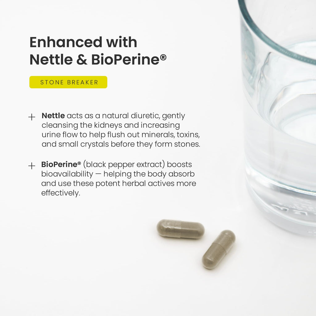 NutraChamps Stone Breaker capsules showcasing non-GMO and third-party tested safety seals.