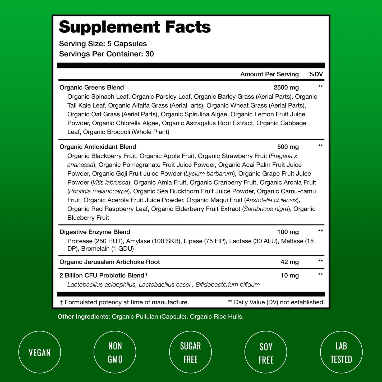 NutraChamps Organic Super Greens 150 vegan pills packaging demonstrating the alkalizing and antioxidant-rich formula.