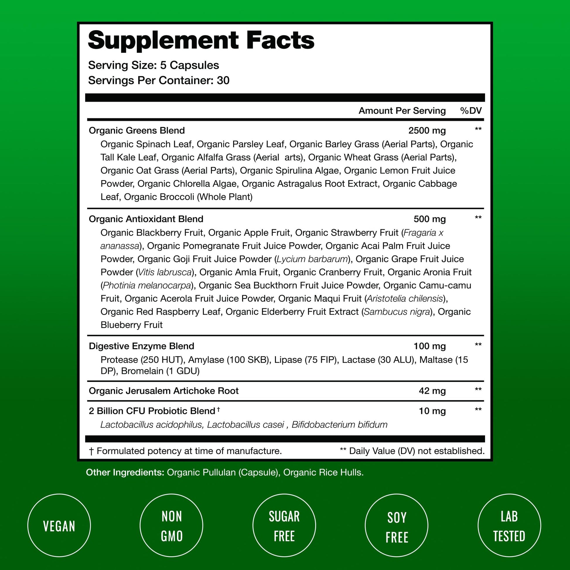NutraChamps Organic Super Greens 150 vegan pills packaging demonstrating the alkalizing and antioxidant-rich formula.