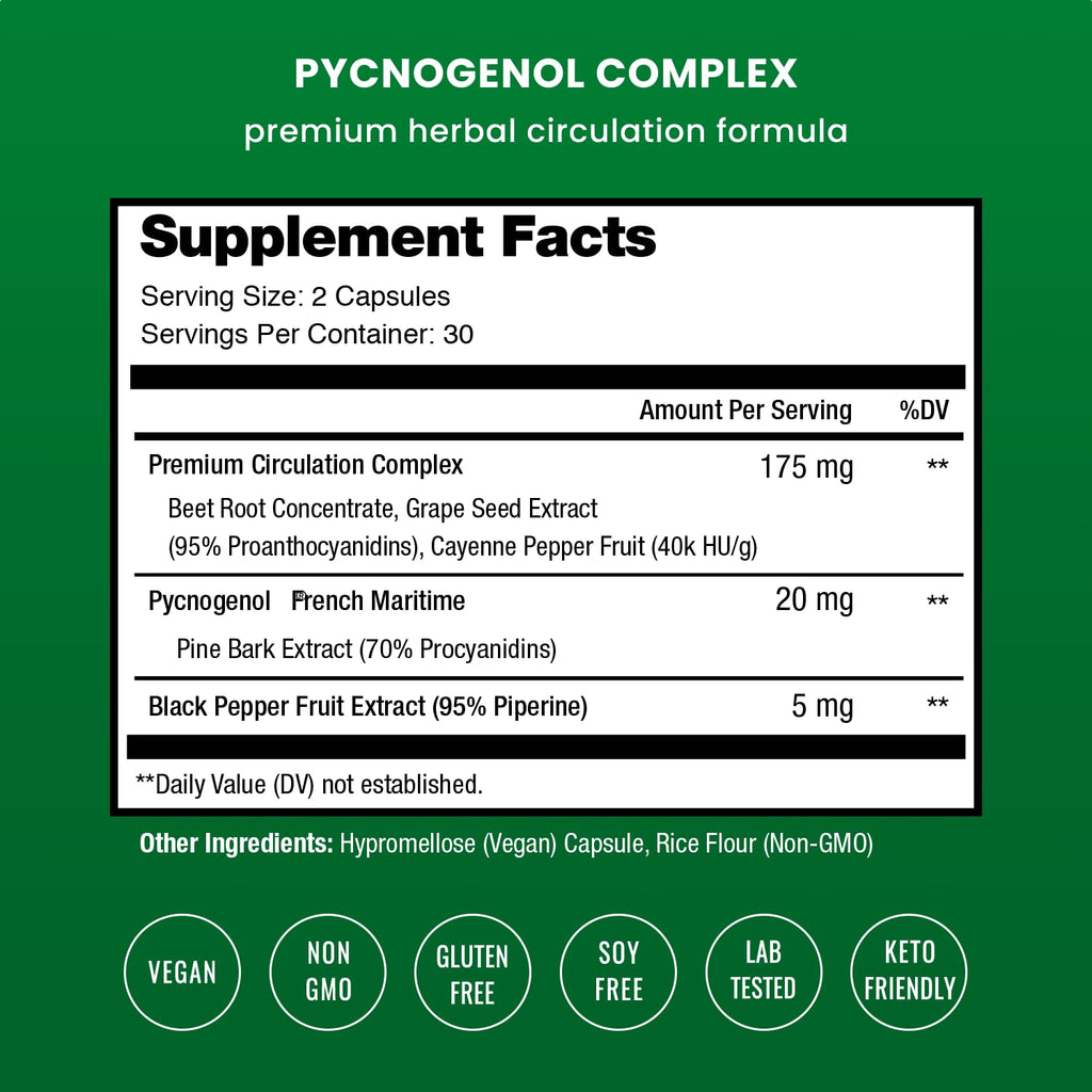 NutraChamps Pycnogenol 60 vegan capsules bottle back label ingredients