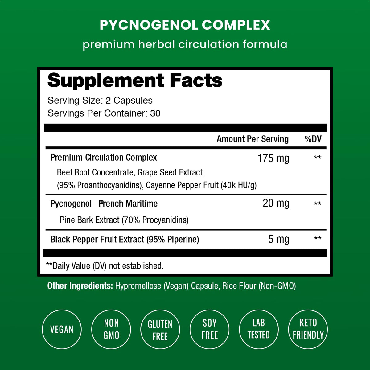NutraChamps Pycnogenol 60 vegan capsules bottle back label ingredients