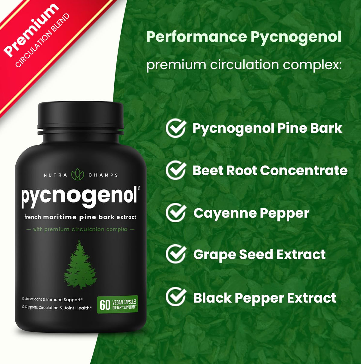 NutraChamps Pycnogenol circulation complex bottle side angle display