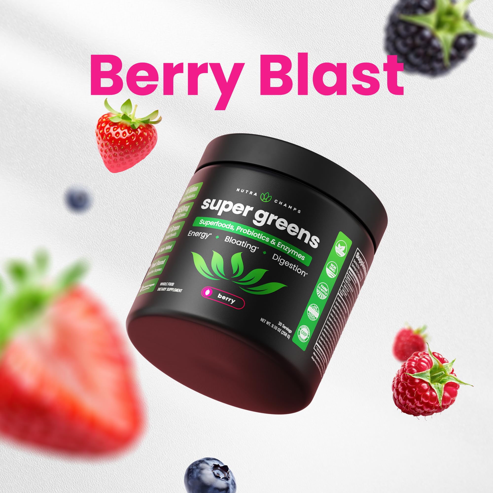 NutraChamps Super Greens supplement facts and ingredient label