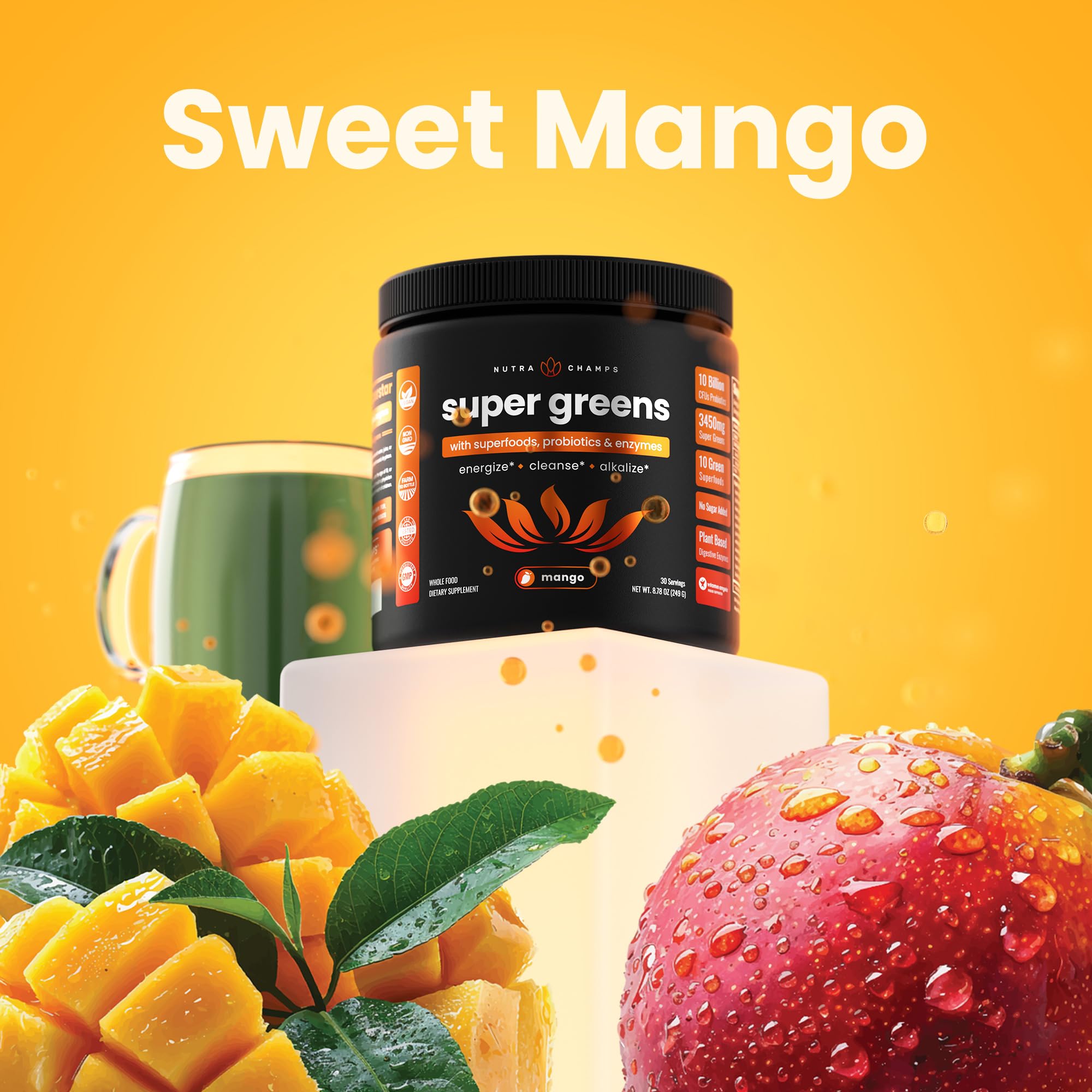 NutraChamps Super Greens powder tub label details