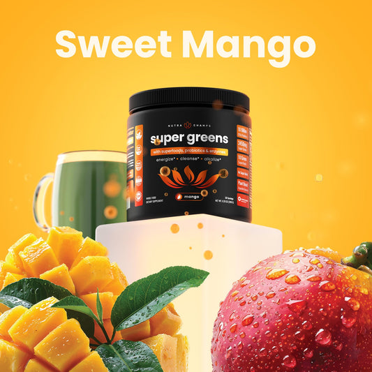 NutraChamps Super Greens powder tub label details
