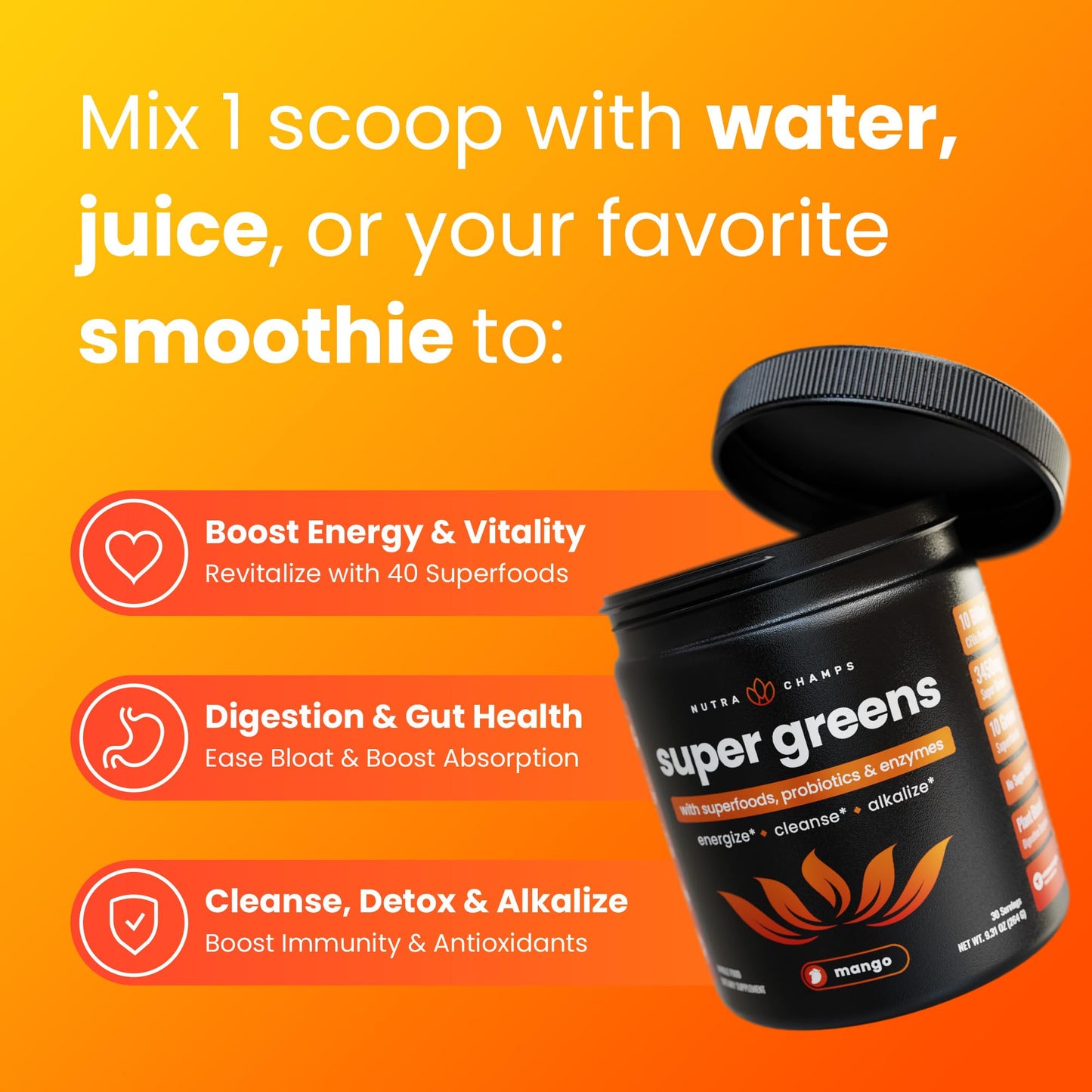 NutraChamps Super Greens dietary supplement nutritional information