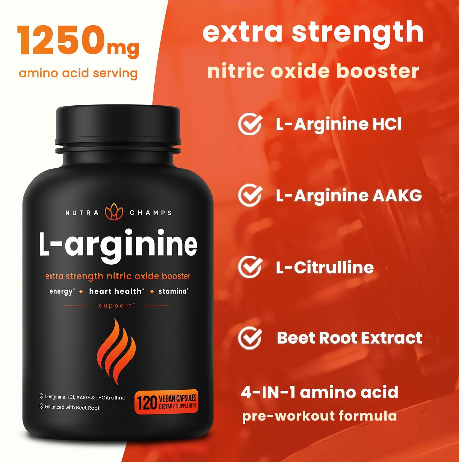 NutraChamps pre workout stamina booster 120 vegan capsules bottle layout
