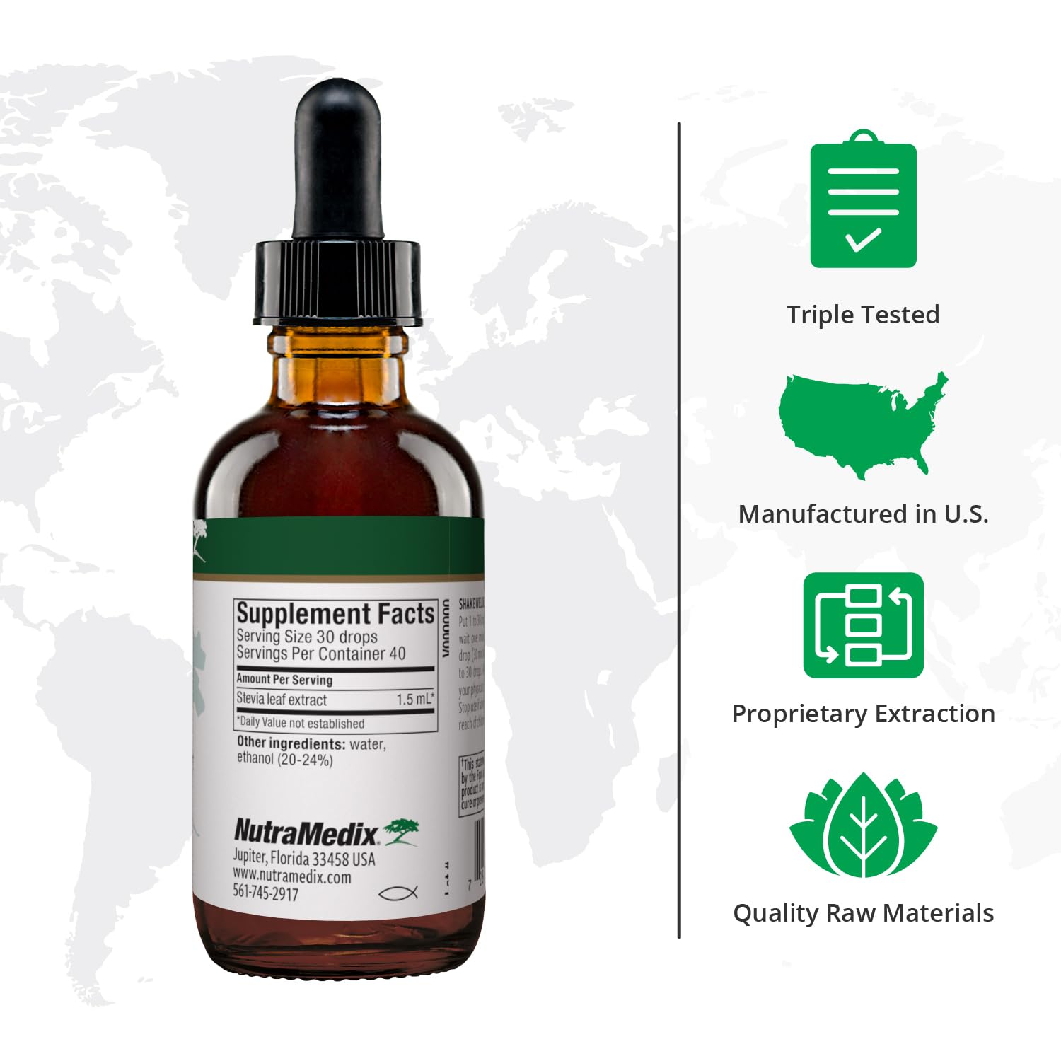 NutraMedix bioavailable liquid stevia leaf extract supplement facts label close up