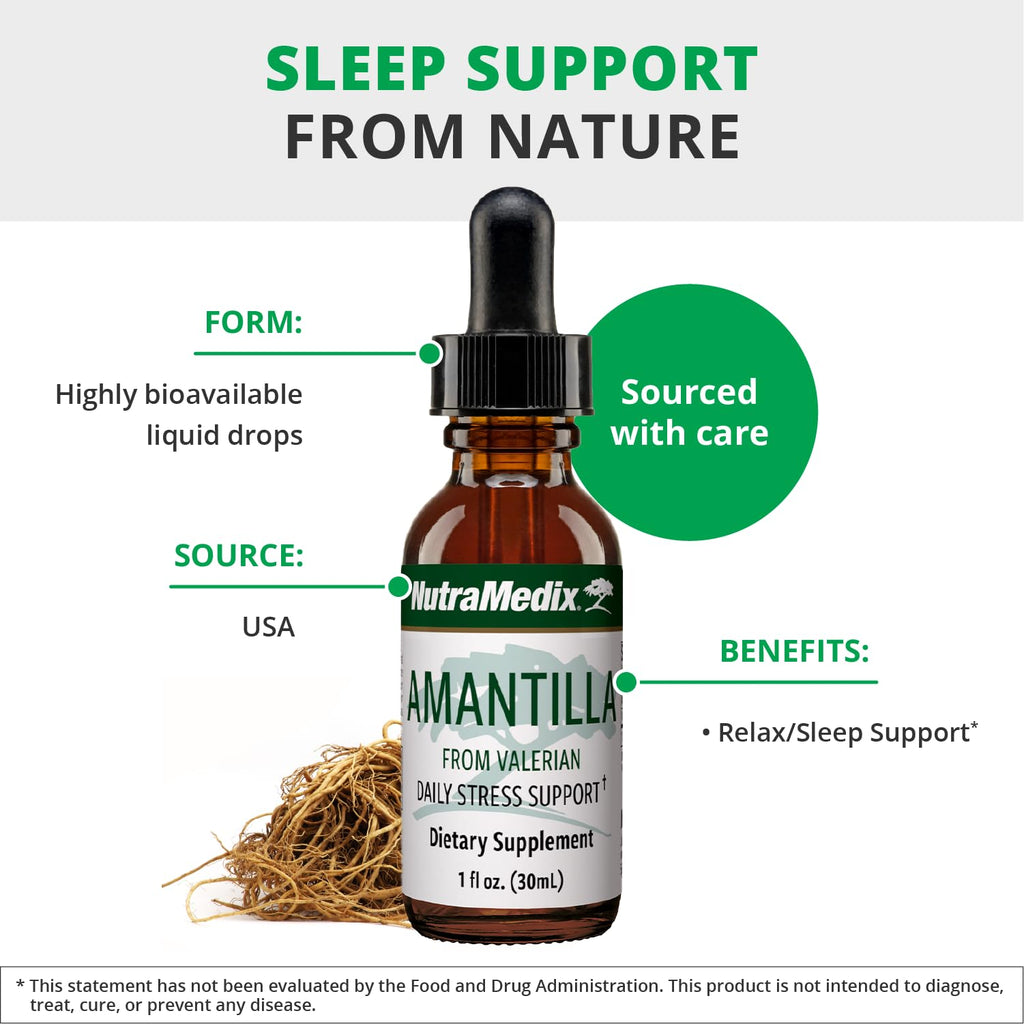 NutraMedix imported valerian root liquid drops supplement facts label