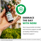 Side profile of NutraMedix Noni fruit extract dietary supplement detailing supplement facts.