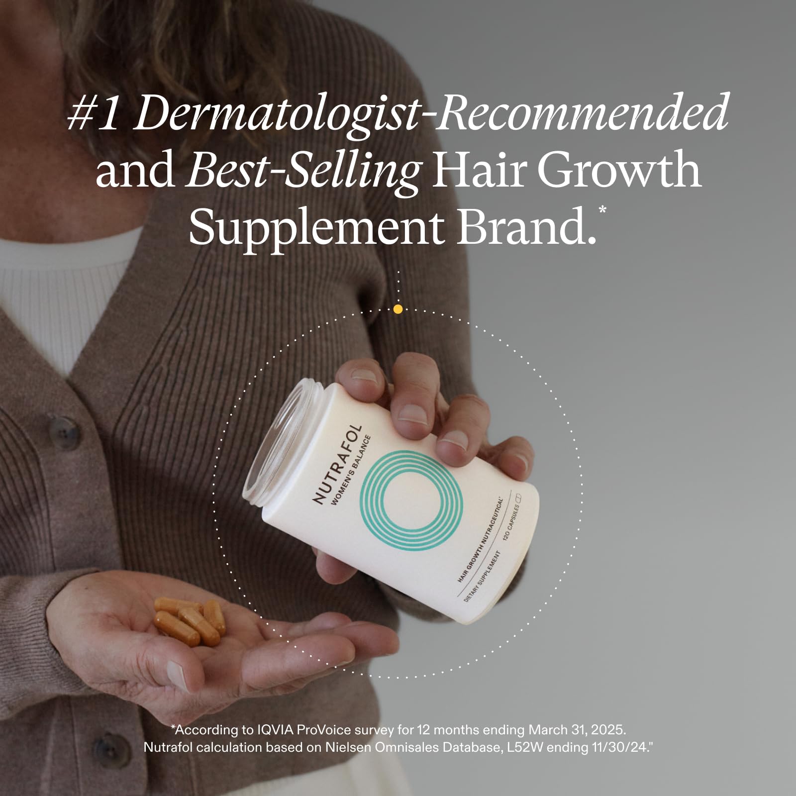 Nutrafol Womens Balance supplement packaging showing menopause hair thinning solution details