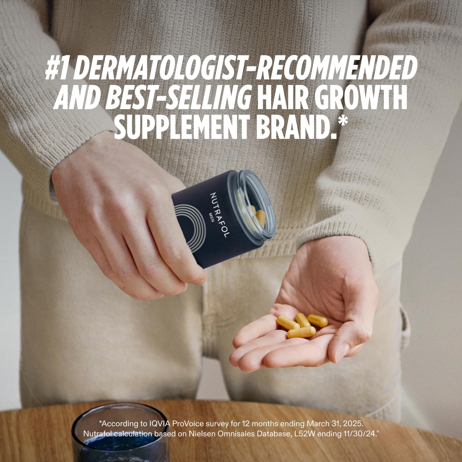 Nutrafol Men nutraceutical bottle displaying ingredient facts and dosage directions