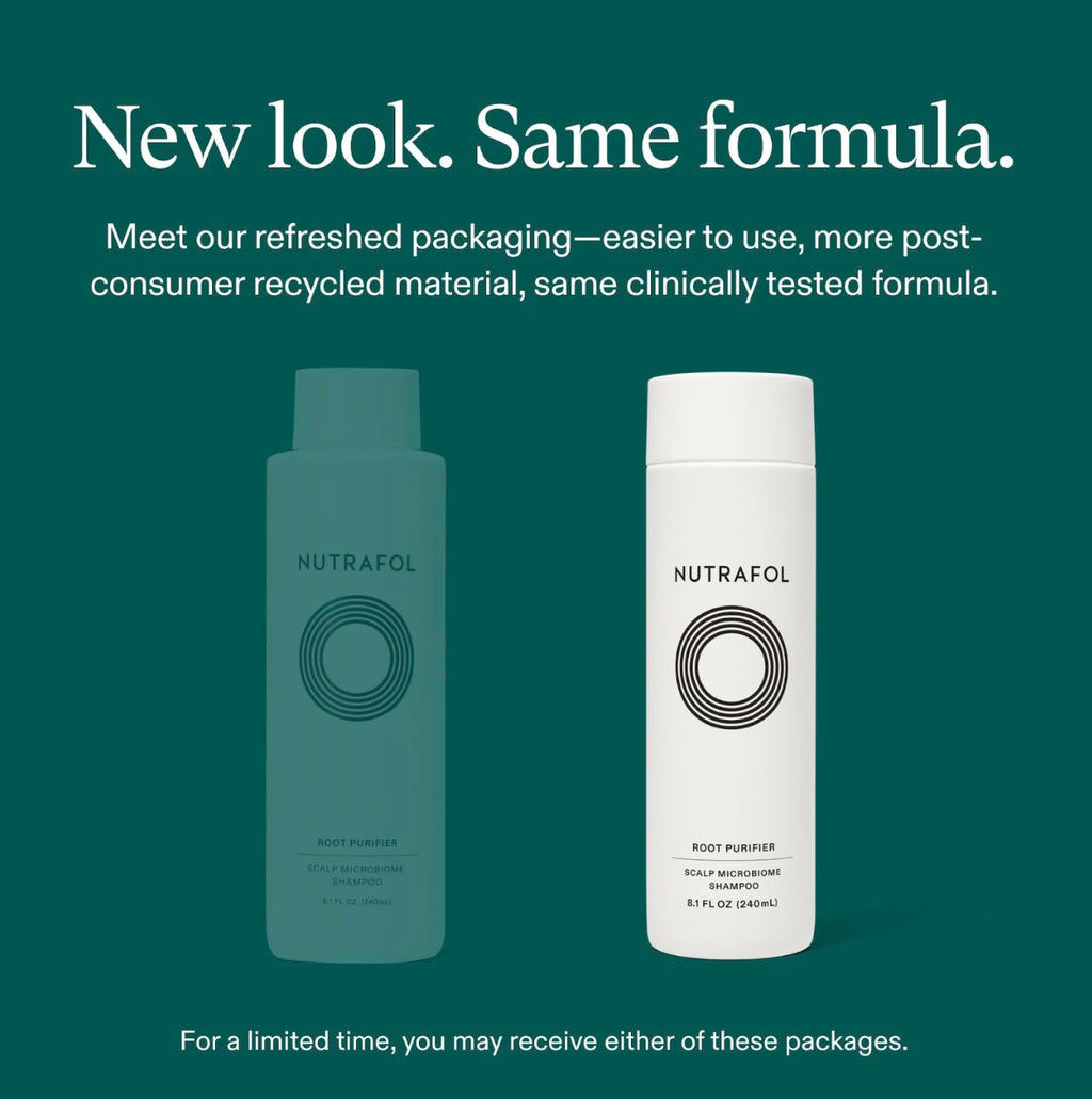 Nutrafol shampoo bottle back view with ingredient details