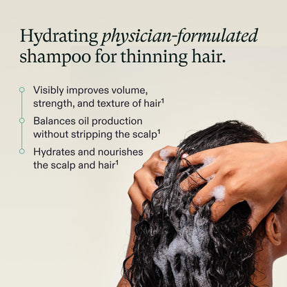 Nutrafol sulfate free and color safe hydrating shampoo bottle display for men and women